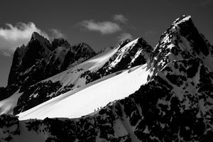 Large black and white mountain prints. Mountain landscape and adventure art for home and office.