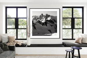 Black and white mountain prints from the Tantalus Range, BC, Canada.