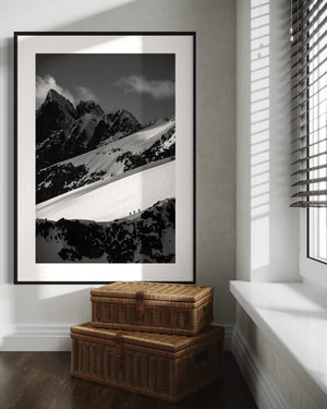 Art of back country skiers ascending in the Tantalus Range. Squamish art for sale.