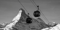 Matterhorn Moments, black and white Matterhorn with gondolas crossing the valley, limited edition fine art print by Mike Crane *