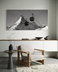 Matterhorn Moments panorama framed in a living room above a sideboard