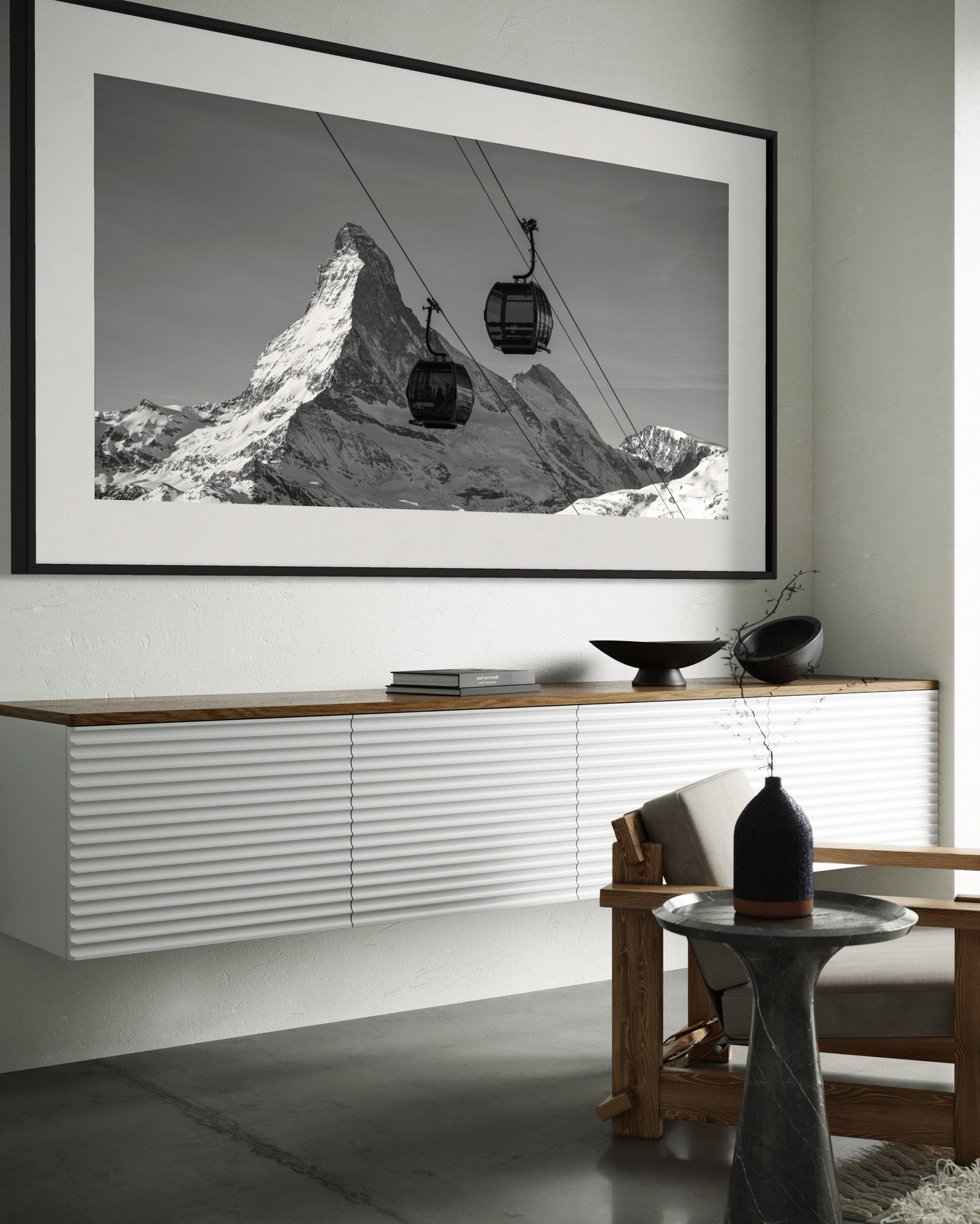 Matterhorn Moments panorama framed above a long sideboard
