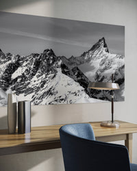 Zinalrothorn Peak 4221 m panorama framed above a table