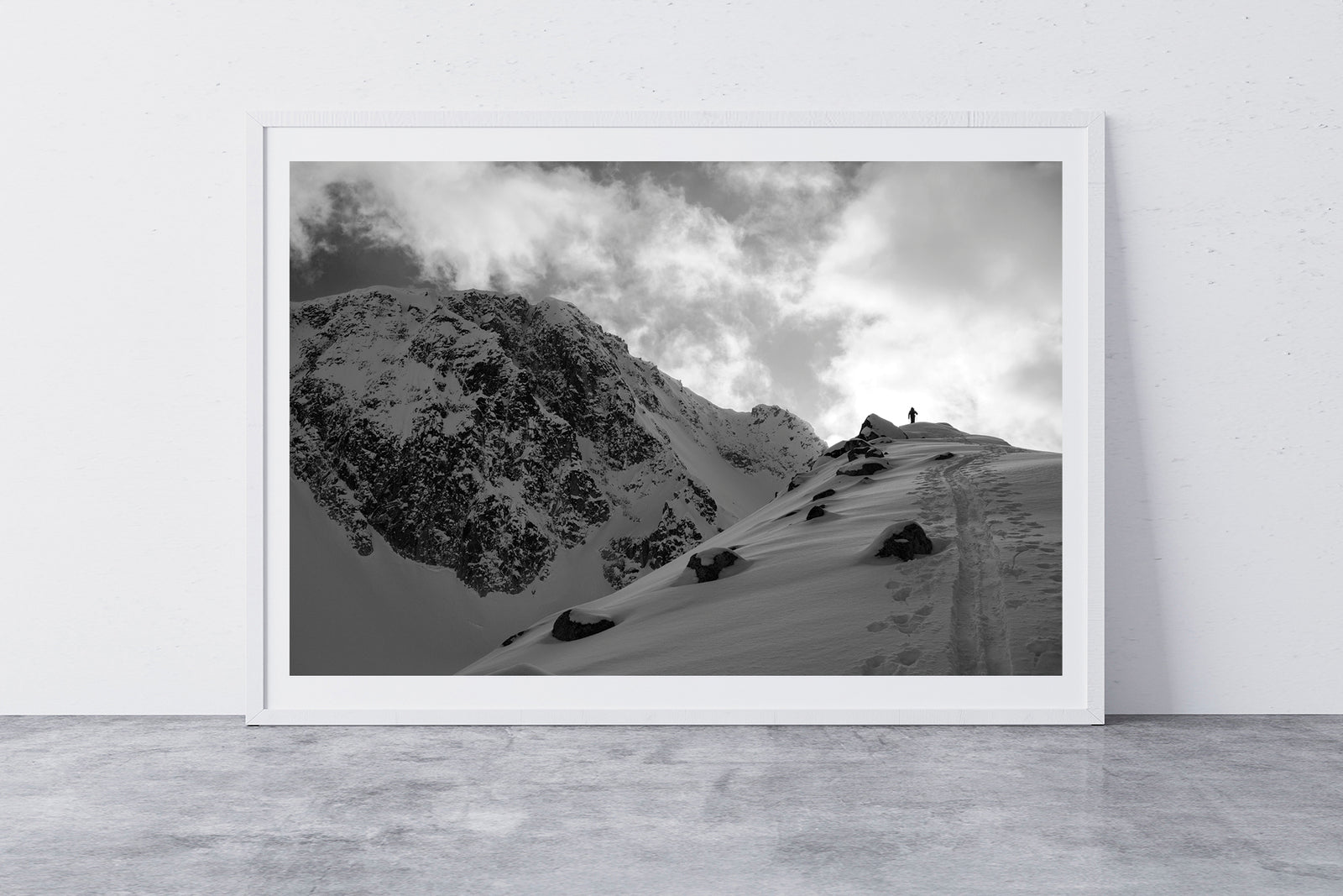 Pemberton, British Columbia - Art peice of a skier ascending into the Coast Mountains