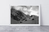 Pemberton, British Columbia - Art peice of a skier ascending into the Coast Mountains