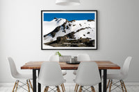 Glacier Pikes and Sentinel Bay Glaciology Huts limited edition fine art print.